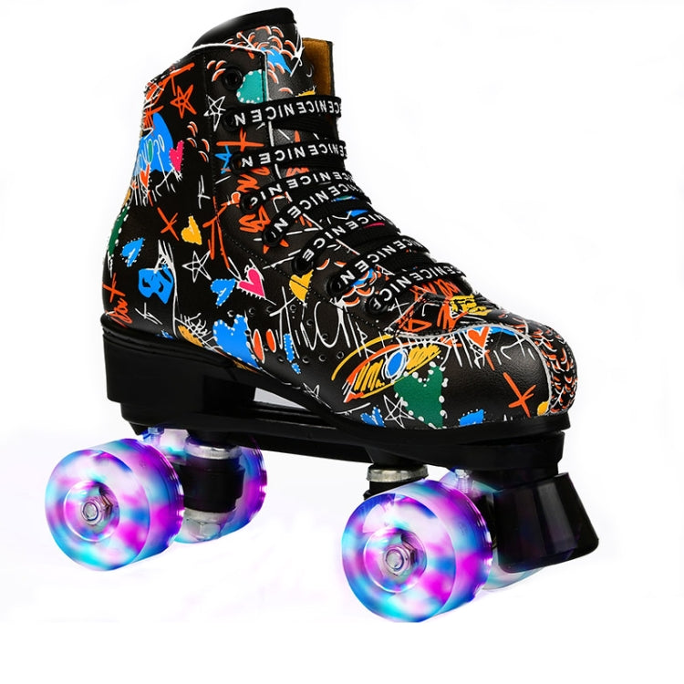 V562-B3027795650DBT-202508281936-00 Double Row Four-wheel Roller Skating Shoes for Adult Children - Size 36 - Flash Wheel Black - Image 1