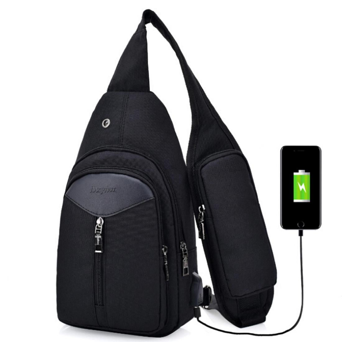 V562-B7604CH-202508271640-00 Outdoor Crossbody Bag With Usb Charging And Headphone Plug Triangle Design Black - Image 1