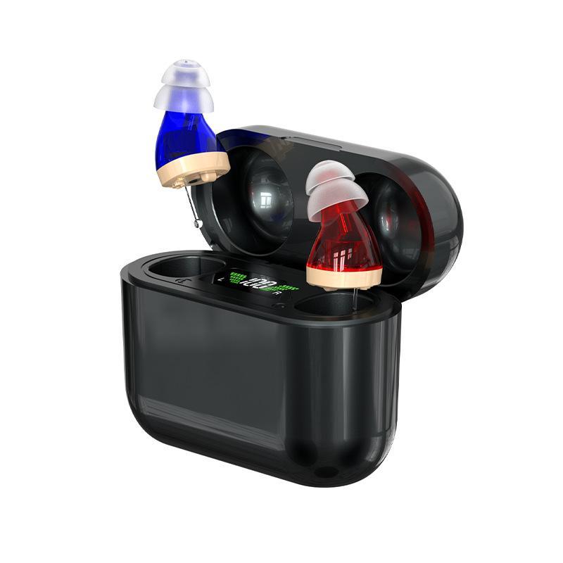 V562-C1001303060DBT-202508290303-00 Digital Hearing Aid With Display & Charging - Red Blue + Black Compartment - Image 1