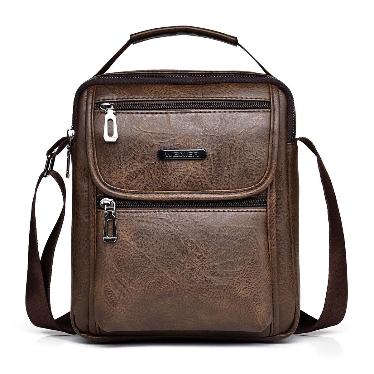 V562-C1006883060DBT-202508290053-00 Small Retro Pu Shoulder Bag For Men Commuter Messenger Satchel - Dark Brown - Image 1
