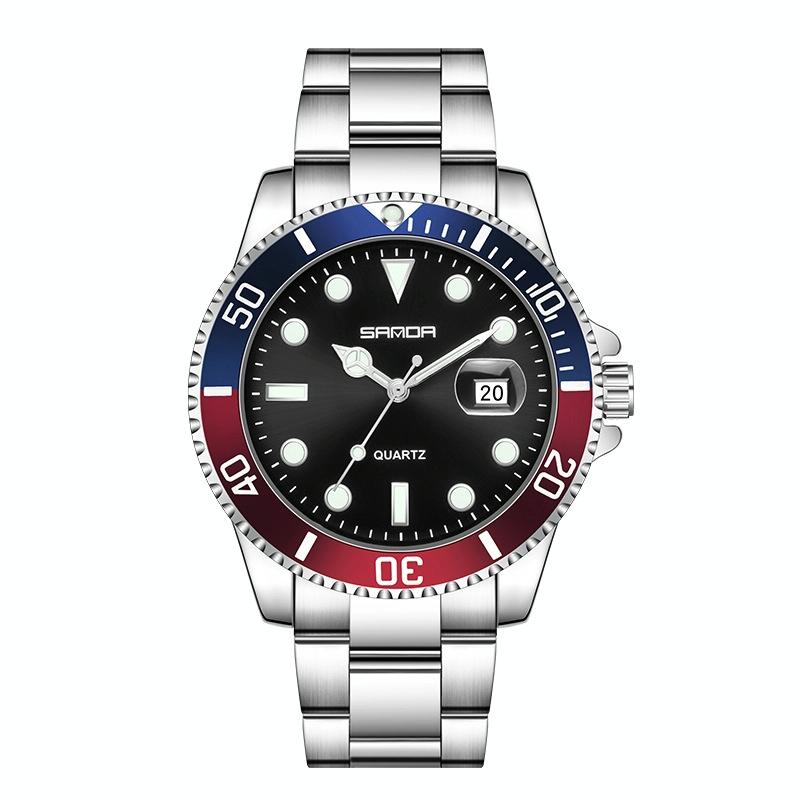 V562-C1007444060DBT-202508280941-00 Personalized Men Quartz Wristwatch - Steel Belt - Blue Red Circle - Image 1