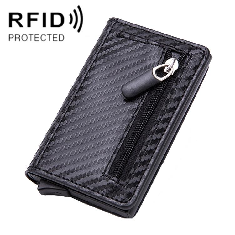 V562-C1009682950DBT-202508281316-00 Stainless Steel Rfid Credit Card Holder - Compact Design - Carbon Fiber Black - Image 1