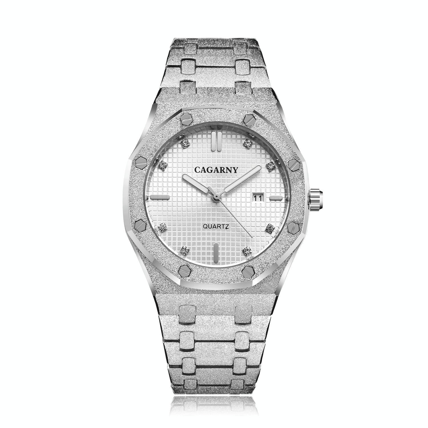 V562-C101099200ADE-202508280754-00 Men Quartz Steel Watch with Simple Stone Surface - Silver Shell White Surface - Image 1