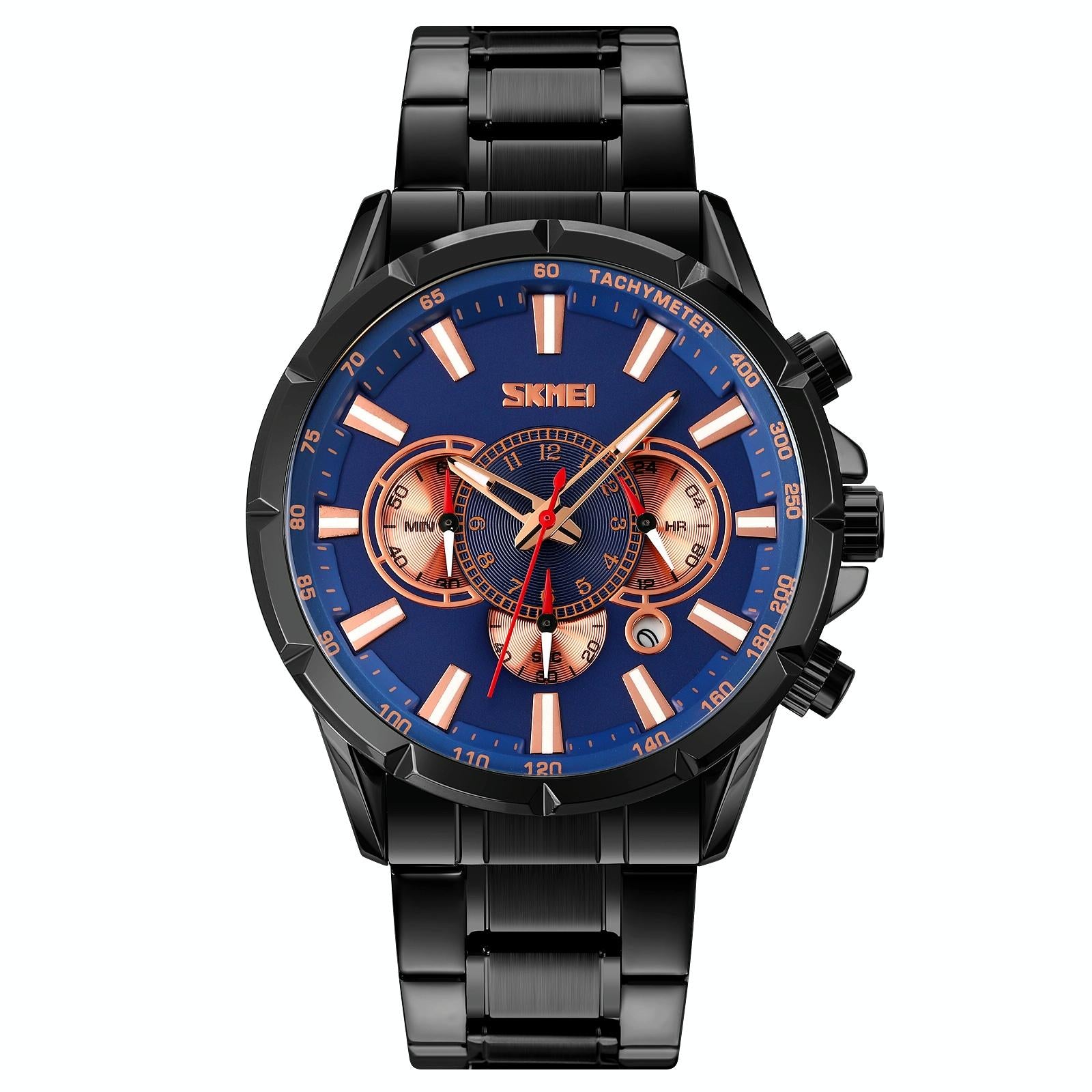 V562-C101739100ADE-202508281810-00 Stainless Steel Men Quartz Watch with Calendar - 9241 - Black Blue - Image 1
