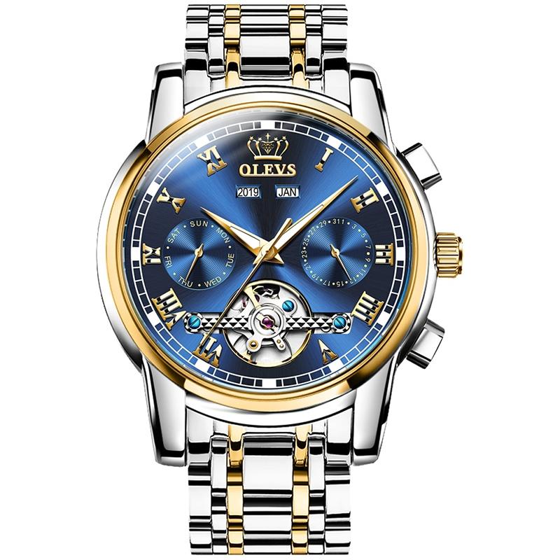 V562-C10207200ADE-202508281636-00 Waterproof Automatic Mechanical Watch for Men with Multi-function Flywheel - Silver Gold Blue - Image 1