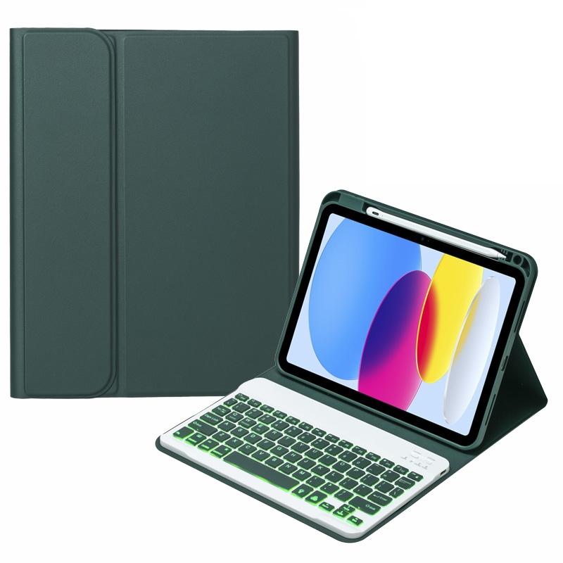 V562-C102501400ADE-202508290231-00 10.9 Ipad 10Th Gen 2022 Backlit Keyboard Case With Pen Slot - Bluetooth Leather - Dark Green - Image 1