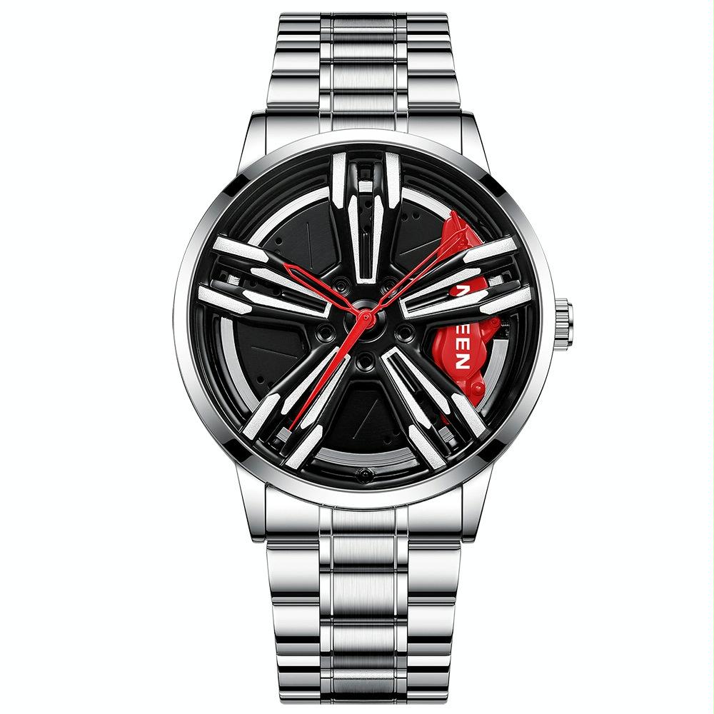 V562-C1041622060DBT-202508282120-00 Men Metal Motorcycle Watch with Rotating Hub - White Steel Red Surface - Image 1