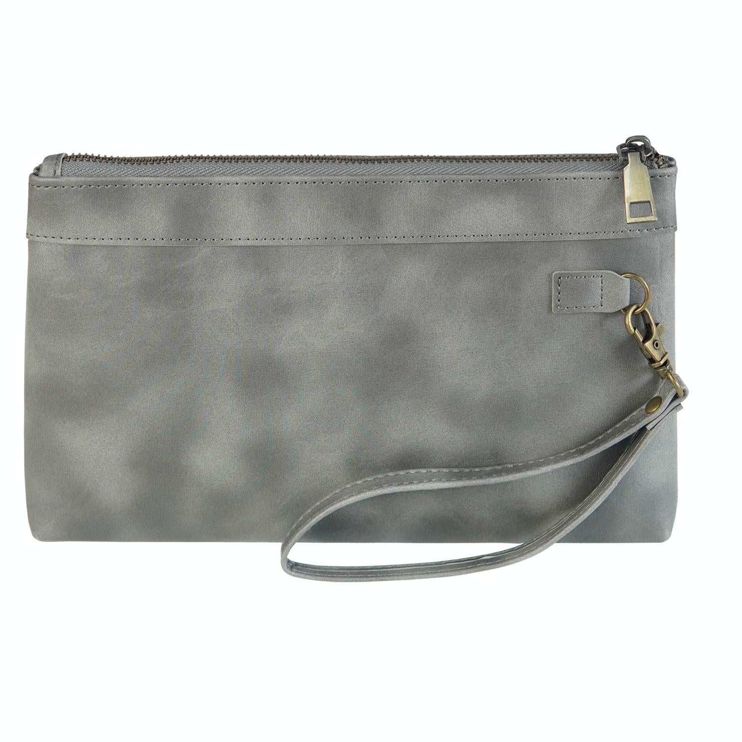 V562-C104237400ADE-202508281912-00 Vintage Leather Envelope Clutch with Zipper Closure - Grey - Image 1