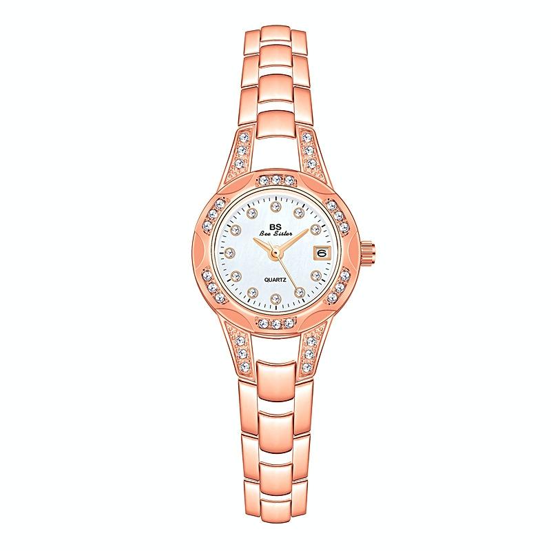 V562-C1076332060DBT-202508281453-00 Women Diamond Chain Watch with Calendar - Small Round Design - Rose Gold - Image 1