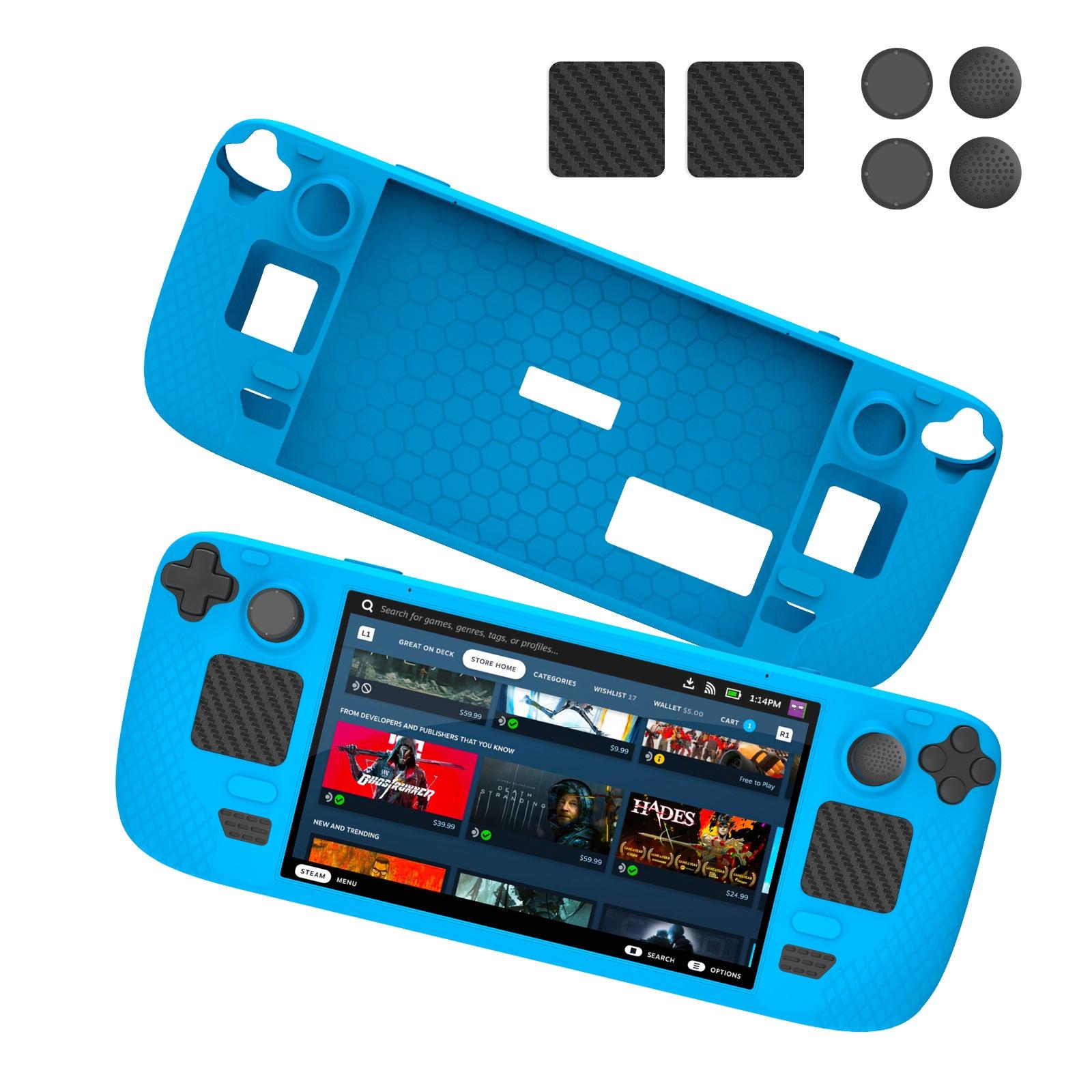 V562-C1082304060DBT-202508282230-00 7-piece Silicone Case & Joystick Cap Set for Steam Deck with Touch Board Sticker - Blue - Image 1