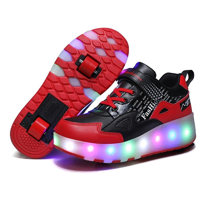 V562-C5009322550DBT-202508281752-00 Rechargeable Light Skating Shoes for Kids - Size 31 Two-wheeled - Black And Red - Image 1