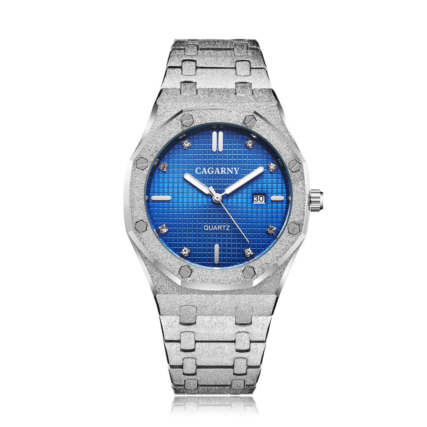 V562-D101099200ADE-202508280754-00 Men Quartz Steel Watch with Simple Stone Surface - Silver Shell Blue Surface - Image 1
