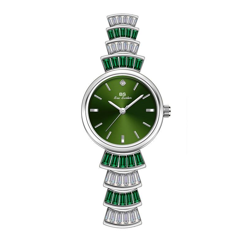V562-D1012252060DBT-202508281520-00 Women Diamond Symphony Wrist Watch with Inlaid Diamonds - Silver Green - Image 1