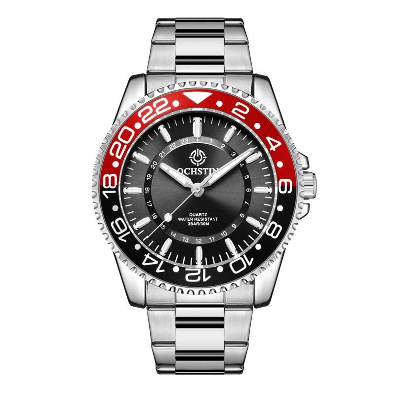 V562-D104440400ADE-202508281105-00 Waterproof Luminous Men Watch with Steel Strap - Multifunctional - Black Red + Silver - Image 1