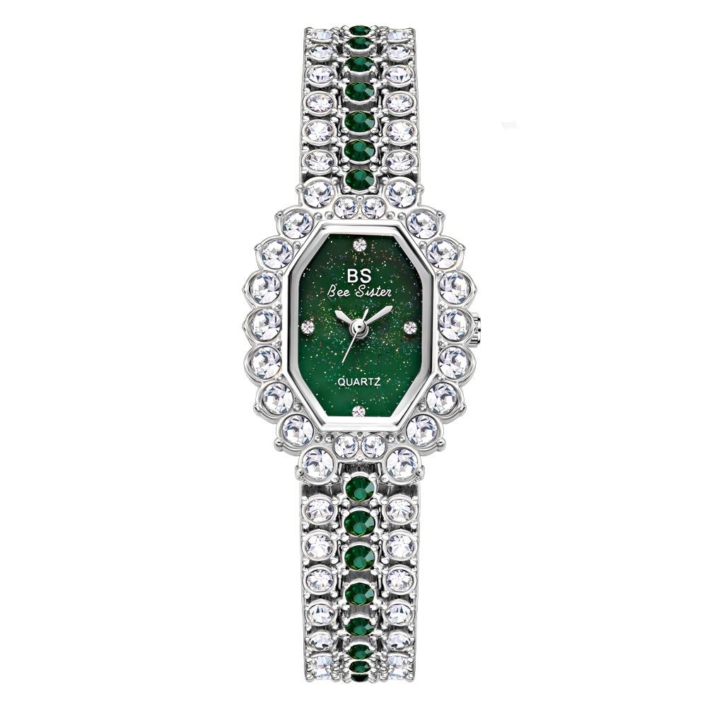V562-D1067432060DBT-202508290735-00 Sparkling Full Diamond Women Watch - Niche Glitter - Silver Green - Image 1