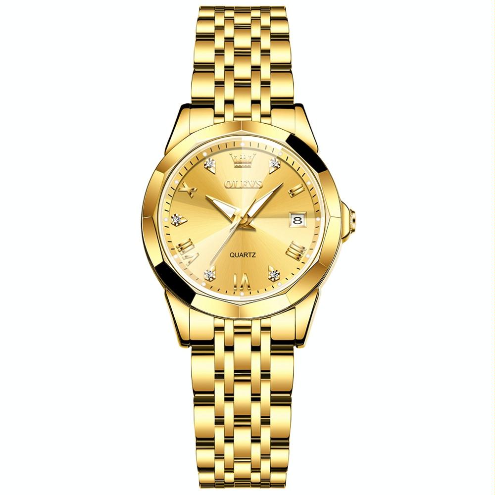 V562-D108147400ADE-202508280735-00 Waterproof Quartz Watch with Butterfly Buckle for Women - Gold - Image 1