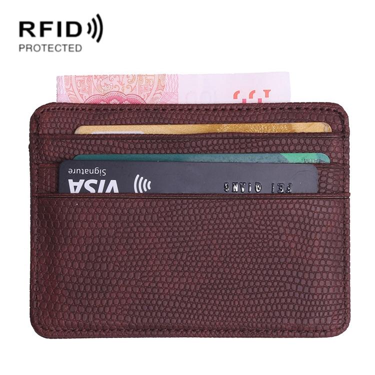 V562-D1094880950DBT-202508280505-00 Pu Rfid Card Holder with Lizard Pattern - Brown - Image 1