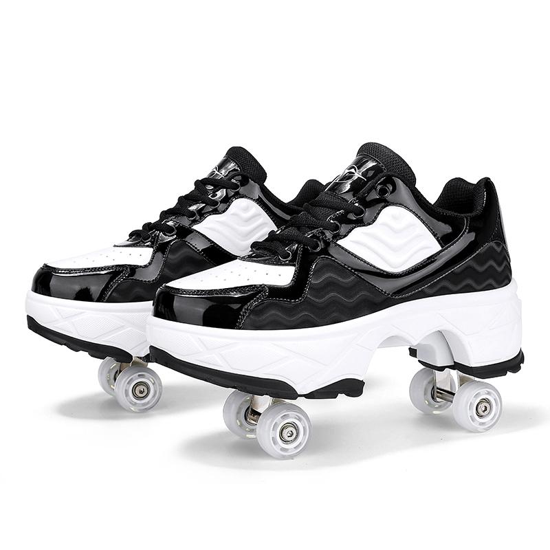V562-D6002194060DBT-202508281520-00 Retractable Dual-purpose Roller Skates - Size 33 Deformable Four-wheel - Df09 White Black - 38 - Image 1