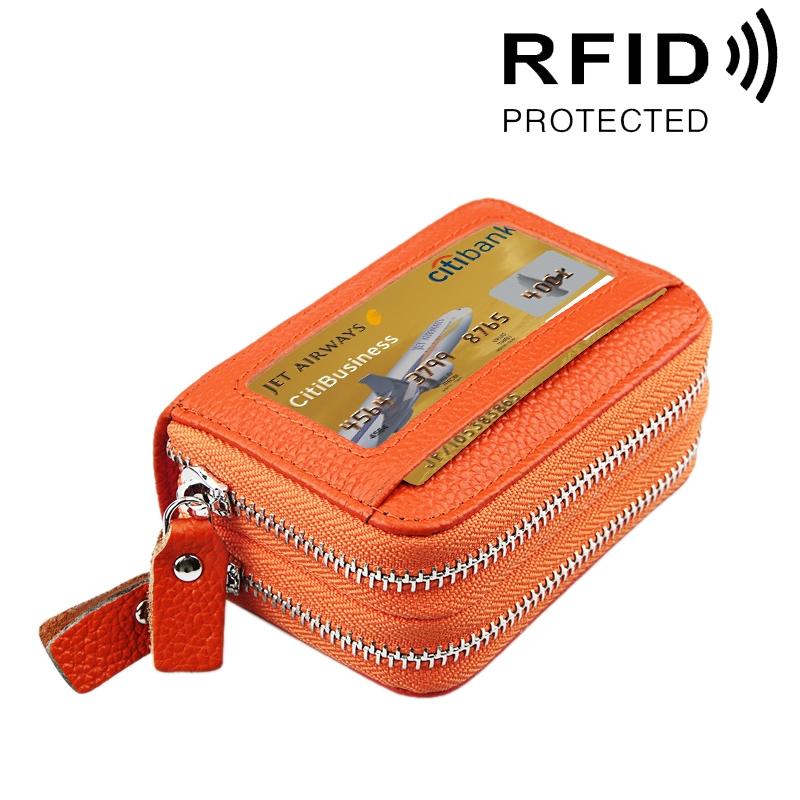V562-E0901BCC-202508282209-00 11-slot Rfid Blocking Leather Card Holder Wallet with Coin Pocket - Orange - Image 1