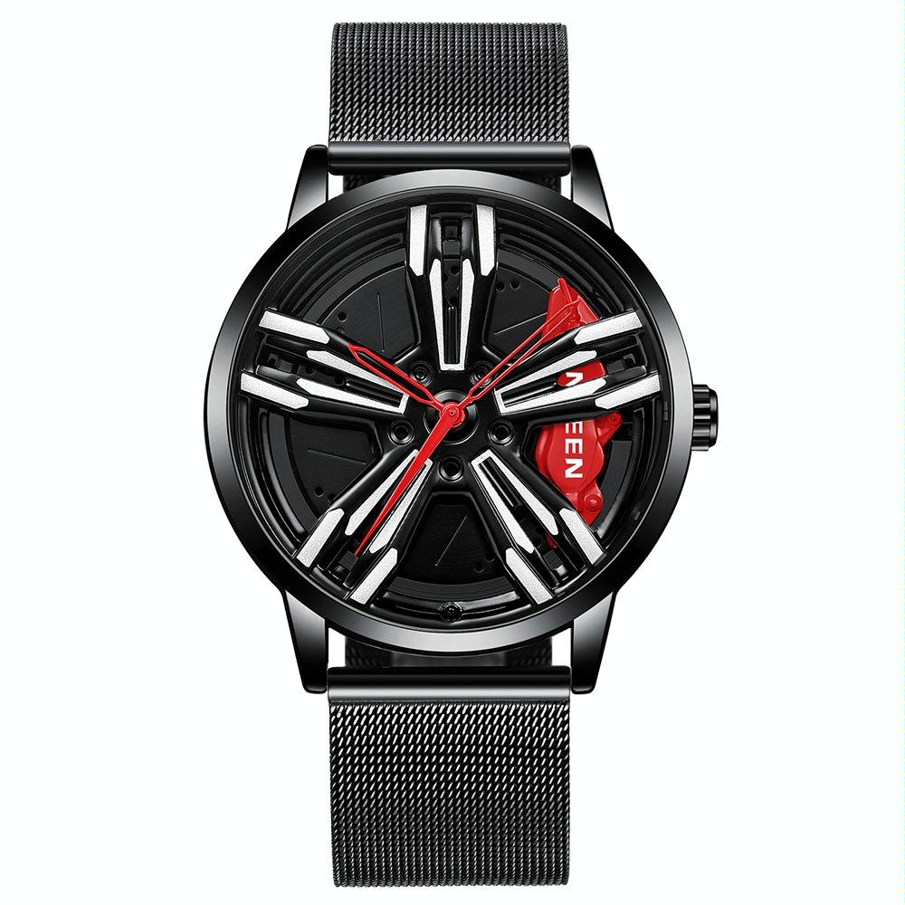 V562-E1041622060DBT-202508282116-00 Men Metal Motorcycle Watch with Rotating Hub - Black Net Black Steel Red Surface - Image 1