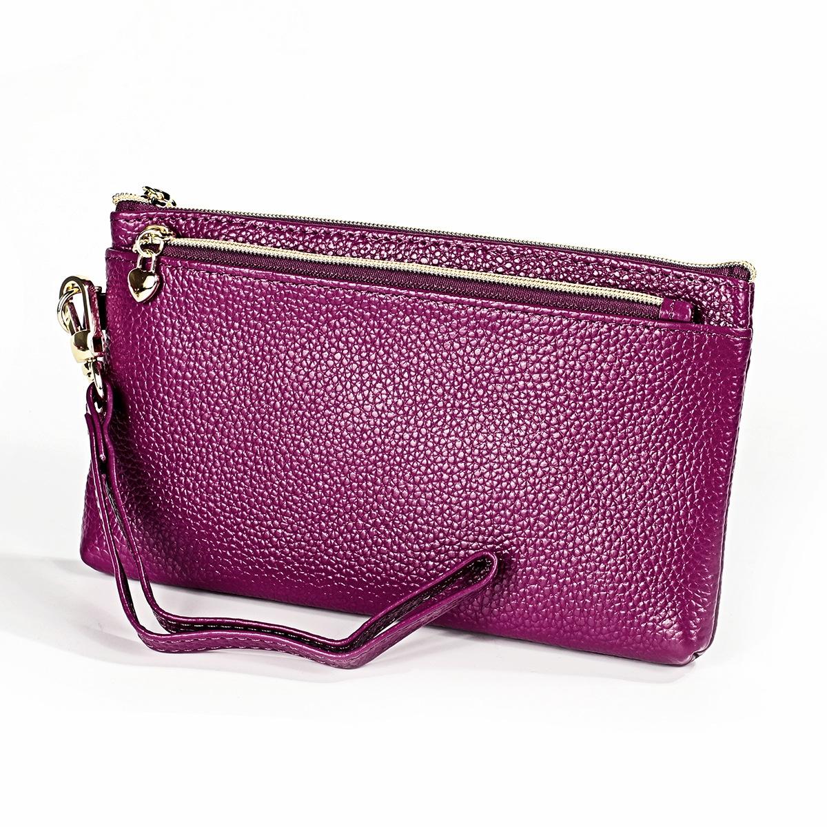 V562-E104266100ADE-202508271035-00 Versatile Cowhide Zipper Key Pouch in Purple - Image 1