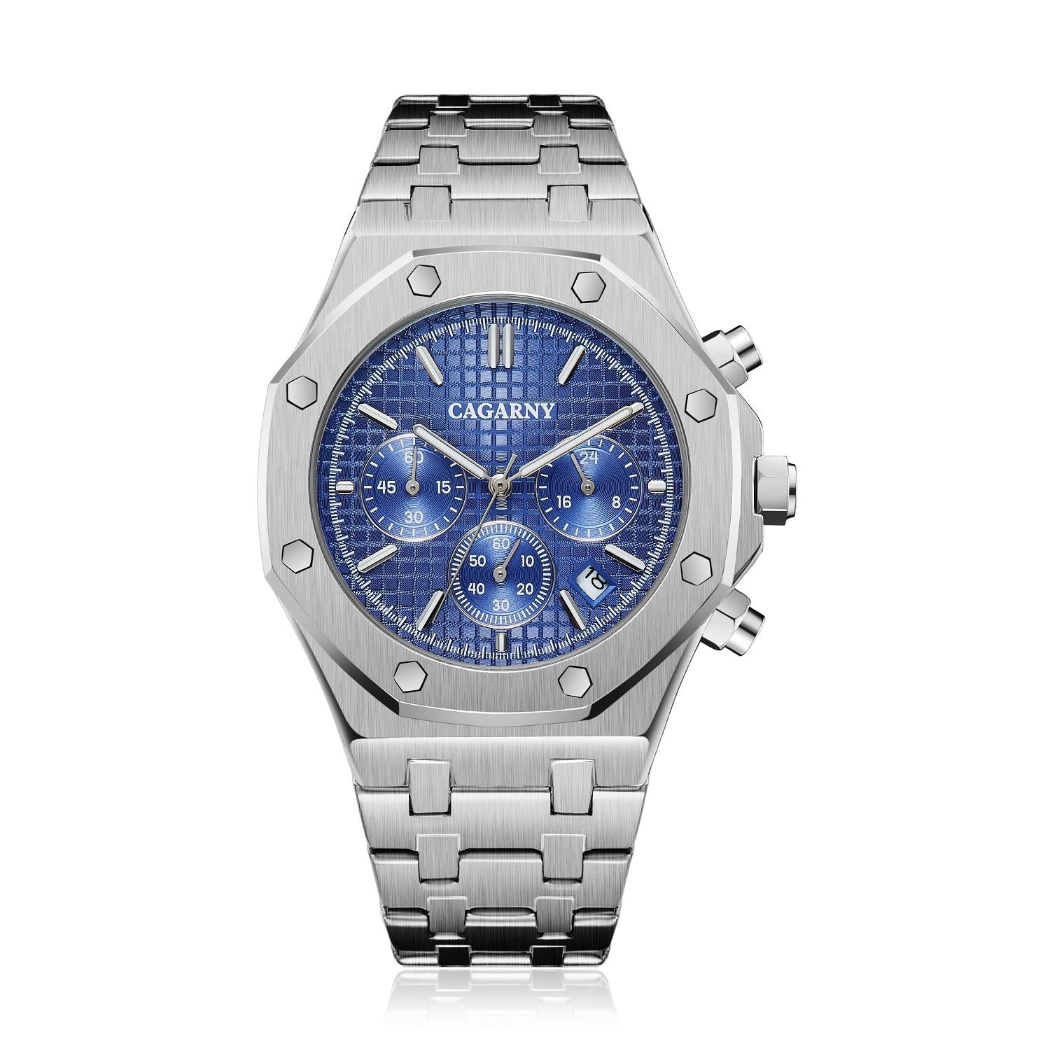 V562-E105517500ADE-202508282036-00 Men Simple Steel Quartz Watch with Band - 6835 - Silver + Blue - Image 1