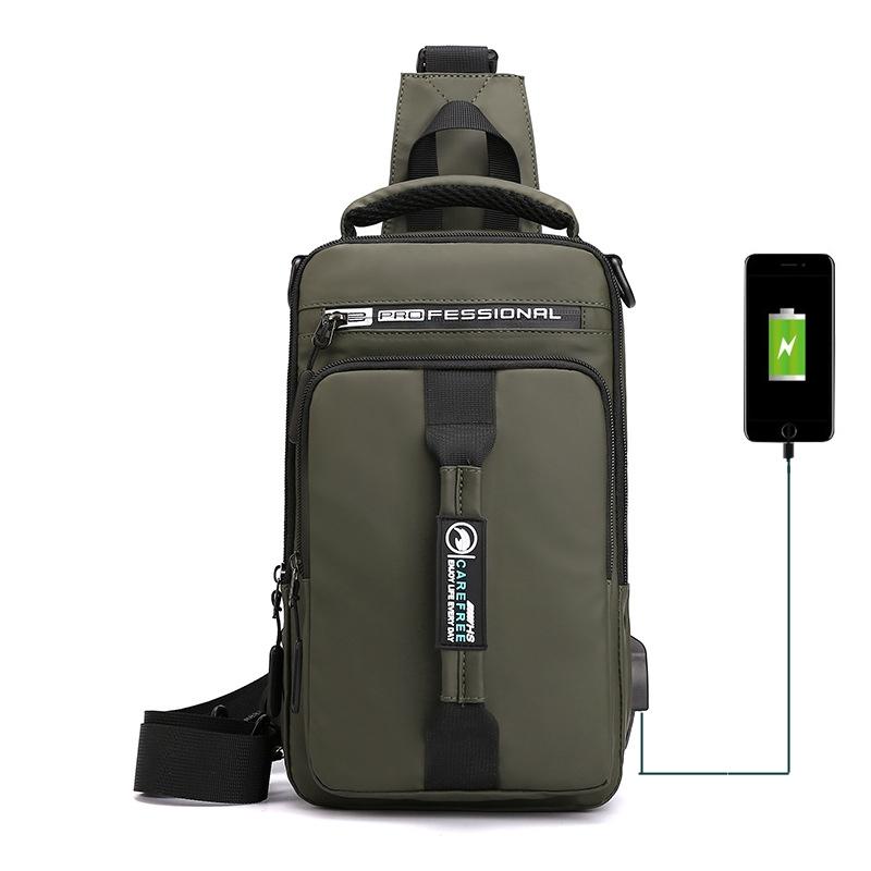 V562-E1096691750DBT-202508282315-00 Men Multifunctional Chest Bag Usb Charging Port Single / Double Shoulder - Army Green - Image 1