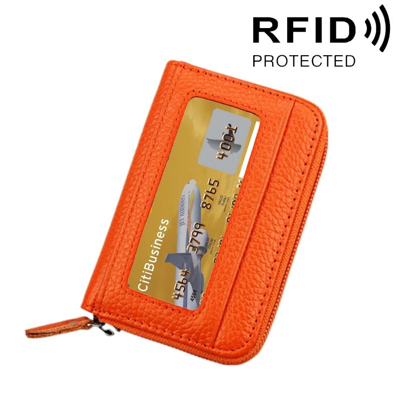 V562-E3901BCC-202508281830-00 12-slot Leather Rfid Blocking Card Holder Wallet - Orange - Image 1