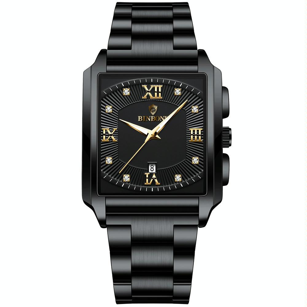 V562-F1013533060DBT-202508281041-00 Waterproof Men Quartz Watch - Rectangular Outdoor Design - Black Steel-Gold - Image 1