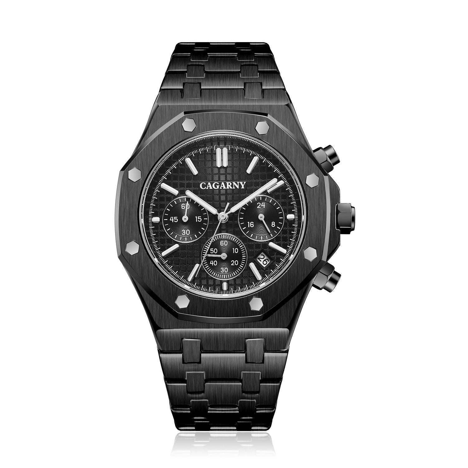 V562-F105517500ADE-202508282040-00 Men Simple Steel Quartz Watch with Band - 6835 - Black - Image 1