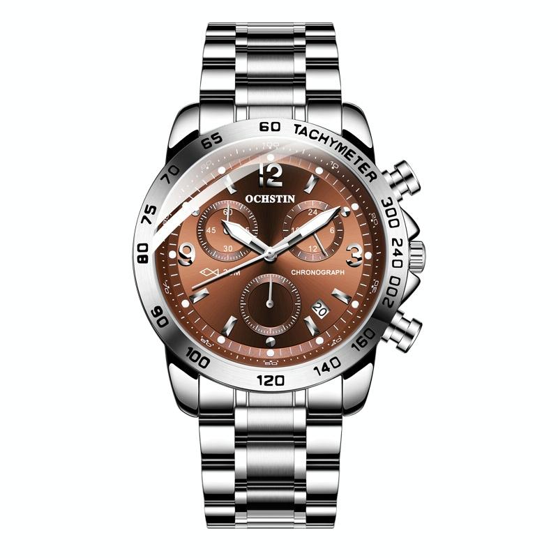 V562-F106930400ADE-202508281040-00 Waterproof Luminous Men Watch with Steel Strap - Silver Coffee - Image 1