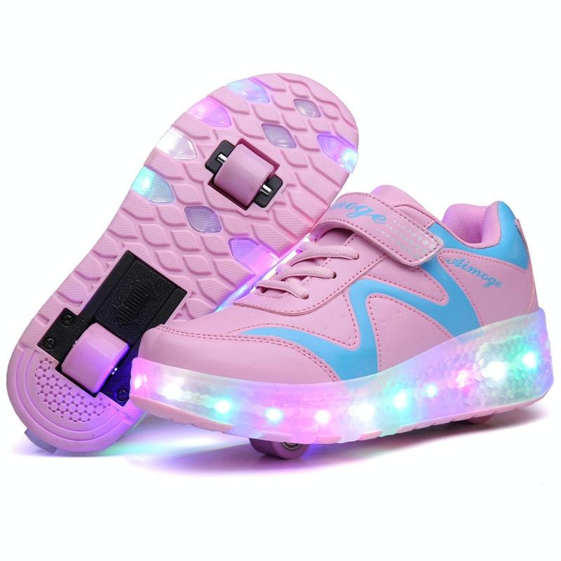 V562-F5393GO-202508271220-00 29 Rechargeable Led Roller Skates - Pink Ultra Light Double Wheel - Image 1