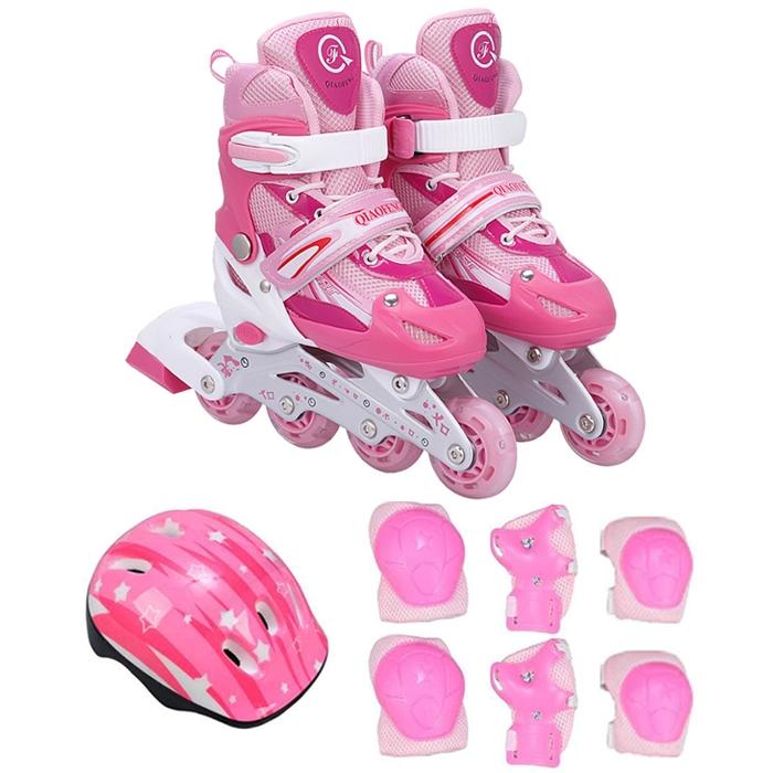 V562-F9181GO-202508282120-00 Flash Straight Row Roller Skating Shoes Suit for Kids and Adults - Medium Size - Pink - Image 1