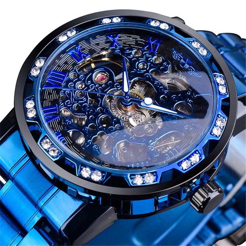 V562-G1022033060DBT-202508282010-00 Men Skeleton Diamond Mechanical Watch - Luminous Pointer - Gold Belt Gold Shell Gold Face - Image 1