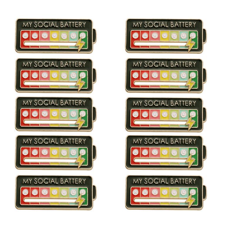 V562-GU23-H018BLACKX10-202508291416-00 Vibe Geeks Creative Social Battery Energy Enamel Pins Mood Jewelry Brooches - Black - 10 Pcs - Image 1