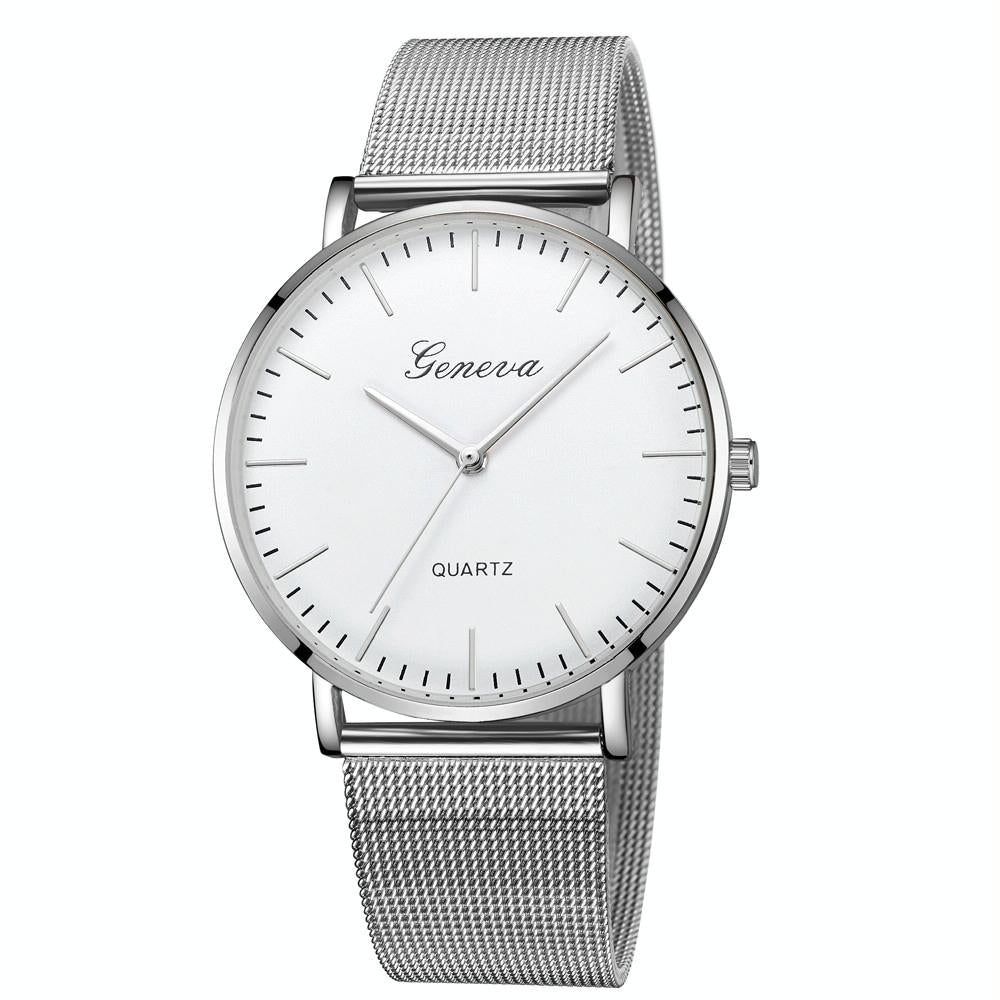 V562-H106358250DBT-202508290920-00 Stainless Steel Mesh Unisex Quartz Watch - Silver Shell White Dial Silver Needle - Image 1