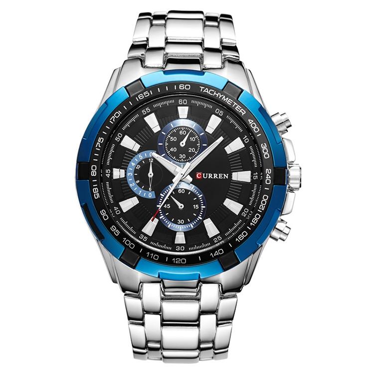 V562-H1082561020DBT-202508281726-00 Stainless Steel Men Analog Sport Watch - 8023 - White Case Blue Face - Image 1