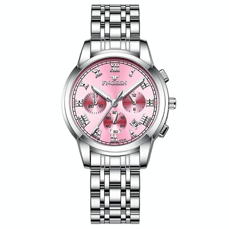 V562-I1091782020DBT-202508282054-00 Stylish Women Quartz Watch with Luminous Display and Date - White Steel Pink Surface - Image 1