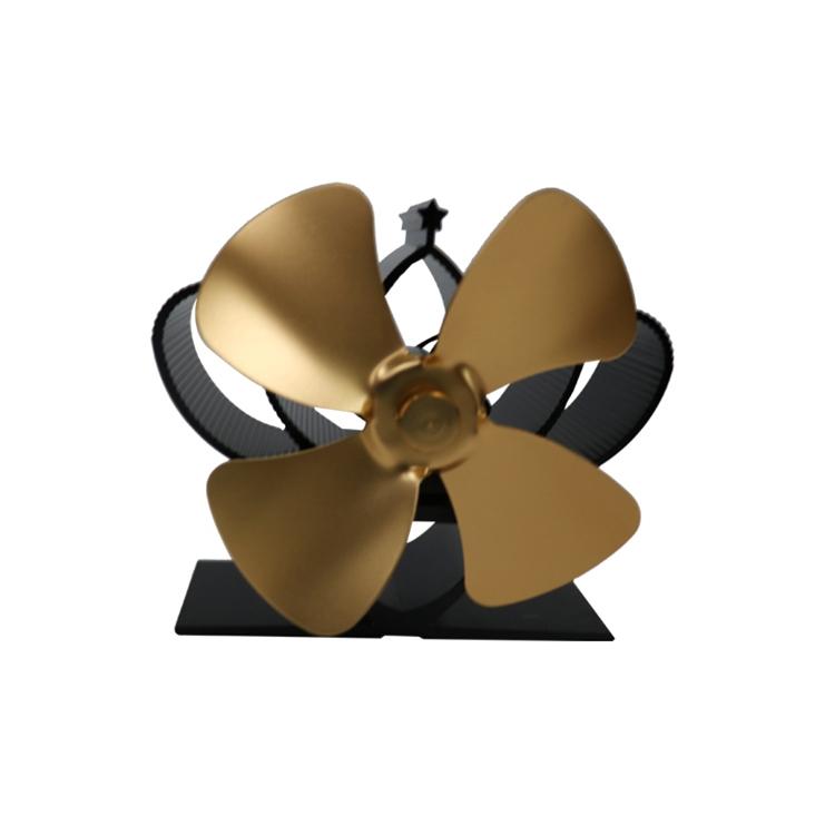 V562-J1300FE-202508281245-00 High Temperature 4-blade Heat Powered Stove Fan for Fireplaces - Gold - Image 1