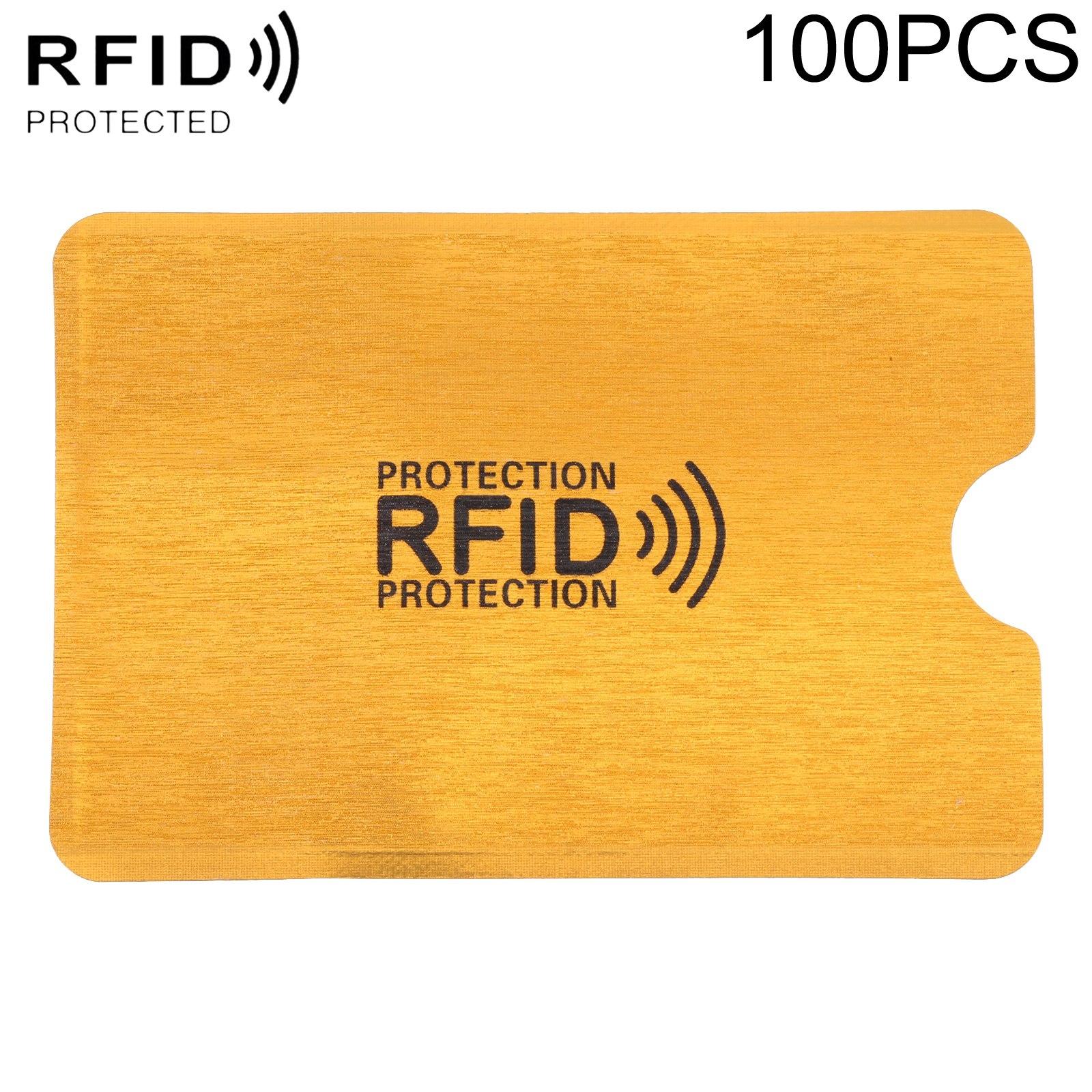 V562-J7320BCC-202508281504-00 100 Rfid Blocking Aluminum Foil Card Sleeves - Pack - Gold - Image 1