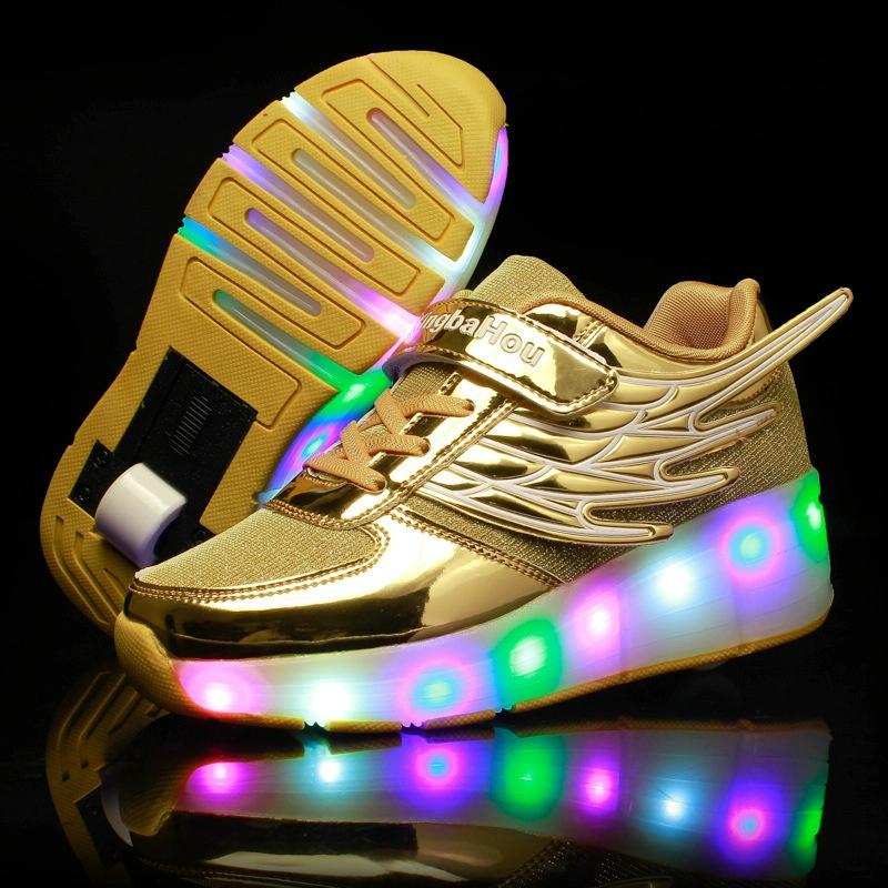 V562-J9163GO-202508281441-00 Mesh Surface Led Roller Skates - Single Wheel - Gold - Image 1