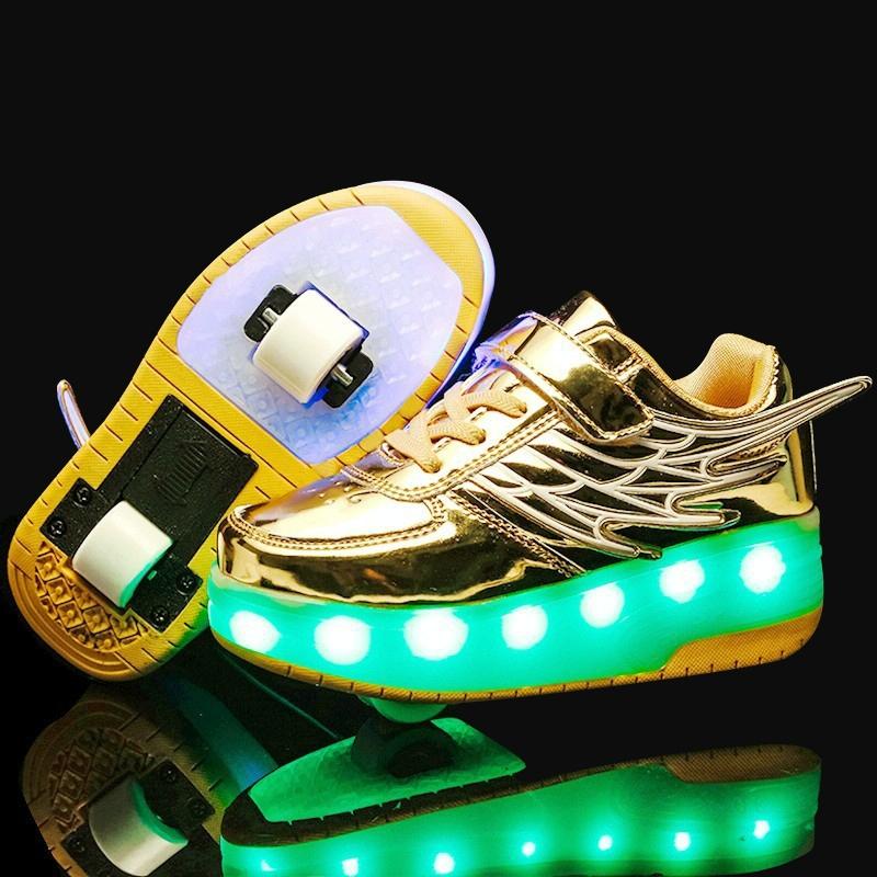 V562-J9583GO-202508281447-00 37 Size Double Wheel Led Wing Roller Skates - Gold - Image 1