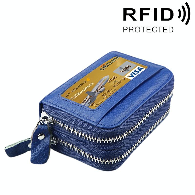 V562-L0901BCC-202508282211-00 11-slot Rfid Blocking Leather Card Holder Wallet with Coin Pocket - Blue - Image 1