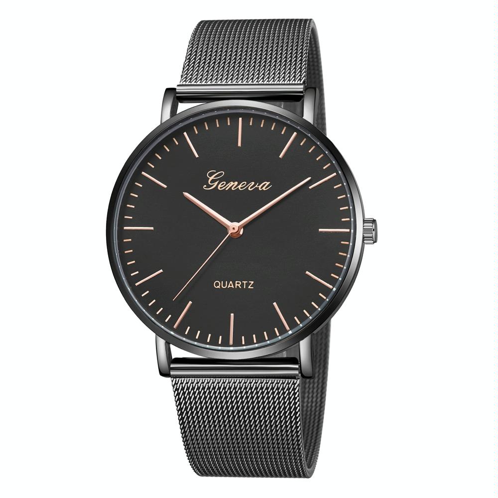 V562-L106358250DBT-202508290916-00 Stainless Steel Mesh Unisex Quartz Watch - Black Shell Black Dial Rose Gold Needle - Image 1