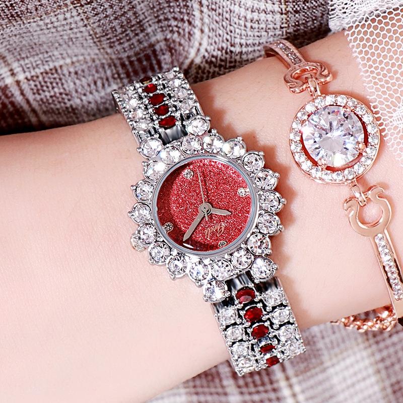 V562-M1051738550DBT-202508282130-00 Women Quartz Bracelet Watch with Diamond Accents - Silver Shell Red Plate - Image 1