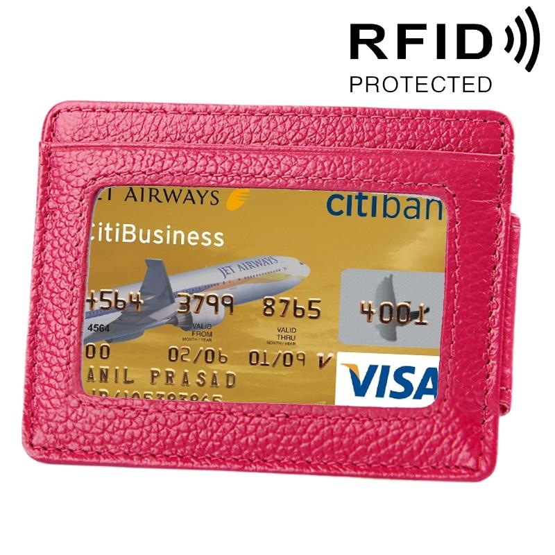 V562-M9801BCC-202508281925-00 Leather Rfid Blocking Card Holder Wallet with 3 Slots and Pocket - Magenta - Image 1