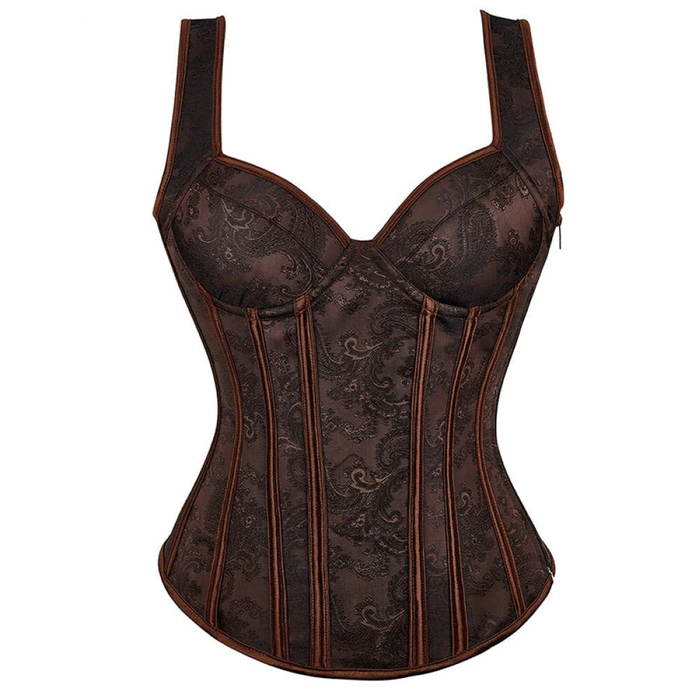 V562-OBBPBBAAILXNTOXL-3-202508291635-00 Adjustable Plus Size Steampunk Gothic Corset With G String S To 6Xl - Brown - Xxl - Image 1