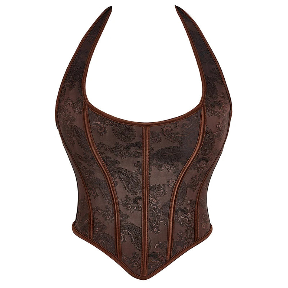V562-OBBPBBAIBOKTKLAB-3-202508291635-00 Steampunk Chest Binder Bustier Halter Corset Top For Women Plus Size Retro Corselet - 972 Brown - S - Image 1