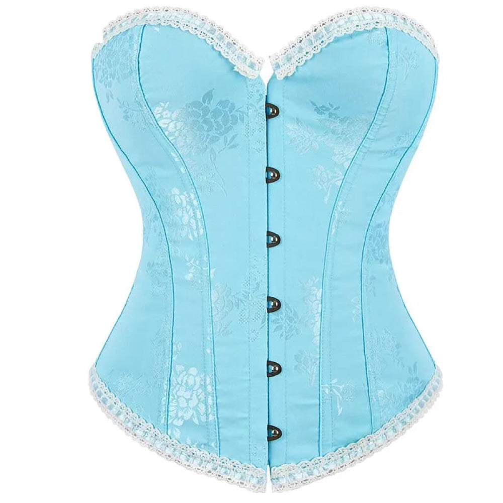V562-OBBPBBKOXBBIBTKO-7-202508291810-00 Floral Jacquard Ruffled Boned Corset Top Plus Size Xs-Xxxl Sky Blue Wedding Bridal Body Shapewear - Xxxl - Image 1