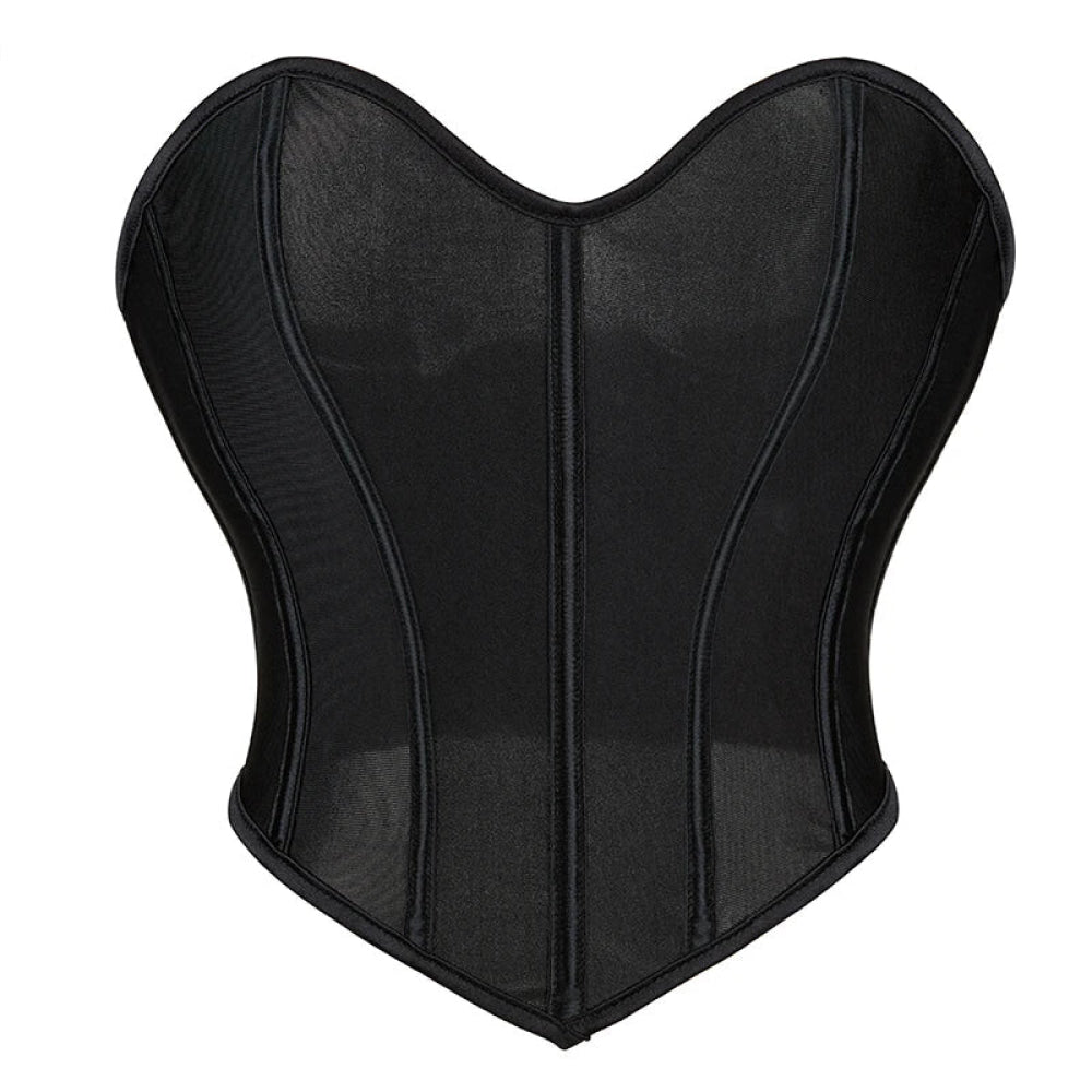 Translucent Vintage Corselet Plus Size Mesh Overbust Bustier For Women 13 Plastic Bones Lace-Up Closure Summer Crop Top - 4Xl